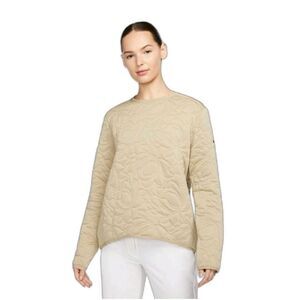 Nike Dri-Fit Golf "The League" Tan Quilted Sweatshirt w Pockets & Zip Neck NEW